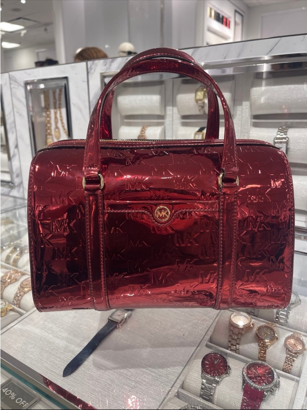 Michael Kors Red Patent Logo Satchel with Gold Accent
